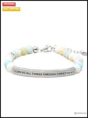 Christian Scripture Bracelet Amazonite Natural Gemstone Adjustable Stretch